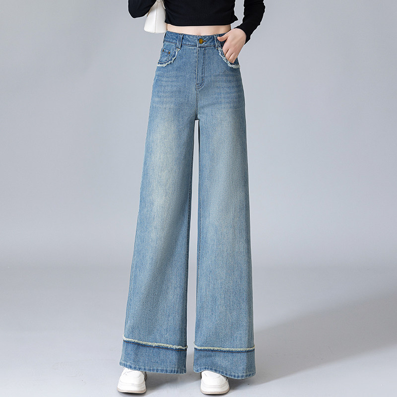 牛仔阔腿裤女时尚减龄2025年春季新款高腰垂感显瘦宽松休闲直筒裤