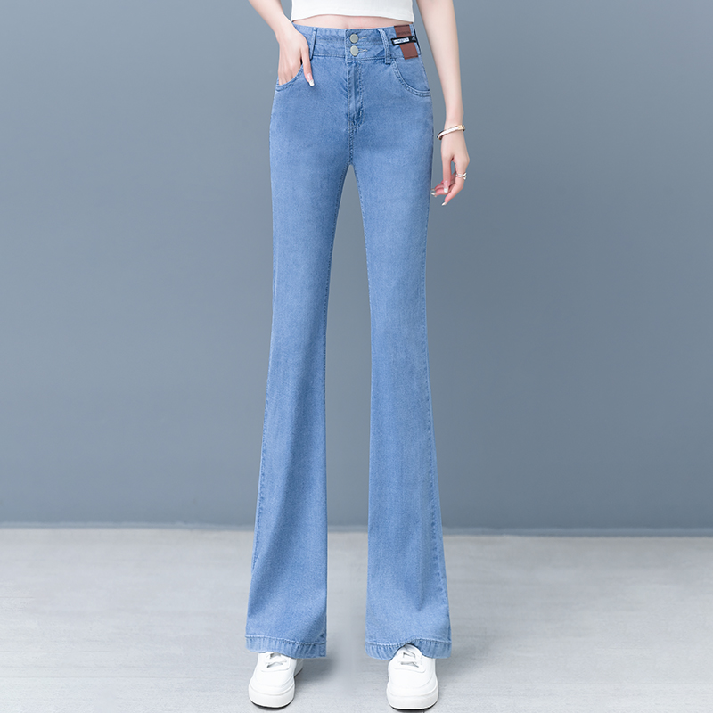 天丝微喇牛仔裤女2025年夏季新款高腰直筒修身显瘦薄款冰丝马蹄裤