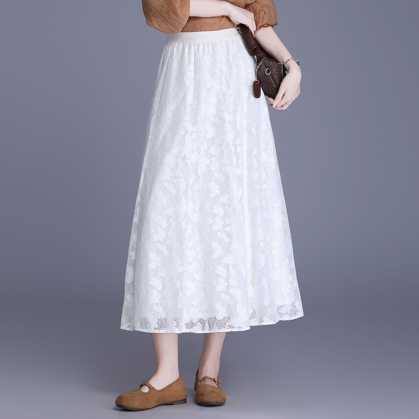 白色网纱蕾丝半身裙女2026年春季新款气质长款法式高腰显瘦a字裙
