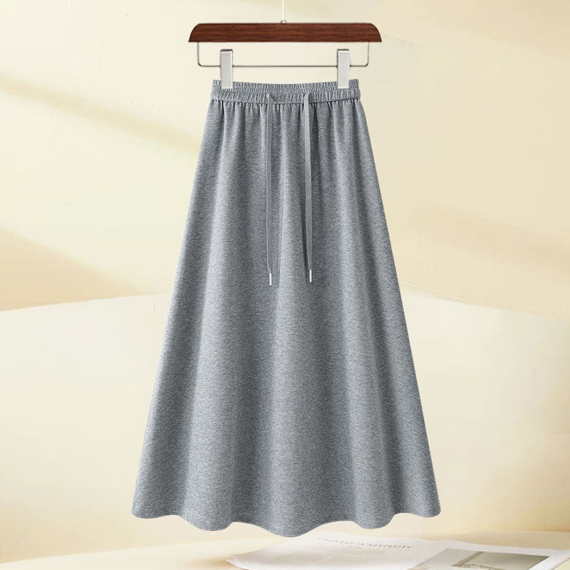 灰色卫裙半身裙女春秋2025新款高腰显瘦a字抽绳休闲大摆长款伞裙