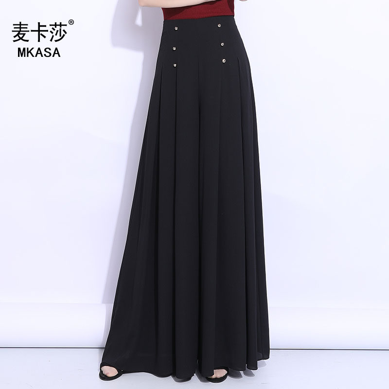 百褶雪纺阔腿裤女高腰2023夏季新款韩版宽松薄款垂感大摆裙裤长裤