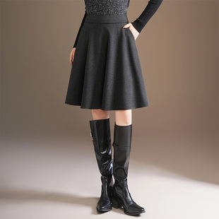 毛呢a字伞裙百褶裙女2025秋冬季新款高腰遮胯百搭宽松半身裙短裙
