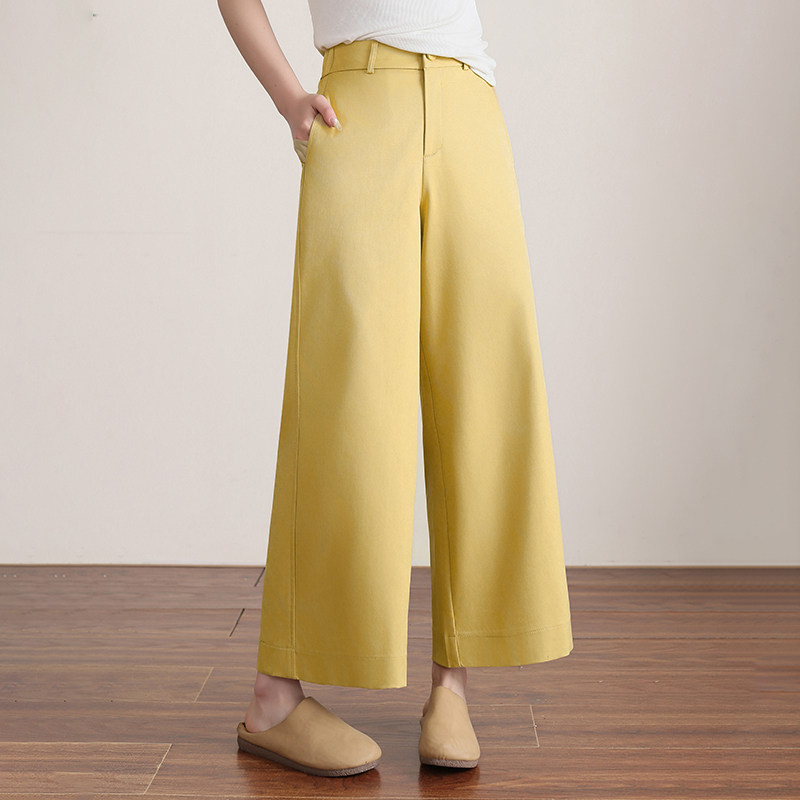 黄色高腰宽松九分阔腿裤女时尚休闲2025年春夏季薄款小个子直筒裤