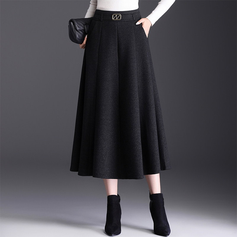 羊绒八片式半身裙女加厚秋冬新款遮胯遮肚子中长款高腰显瘦a字裙