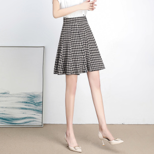 小香风圆点格子百褶短裙女秋2025春夏季高腰显瘦小个子A字半身裙