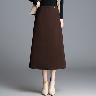 醋酸羊毛半身裙女秋冬季新款遮肚子显瘦百搭高腰韩式a字裙中长裙