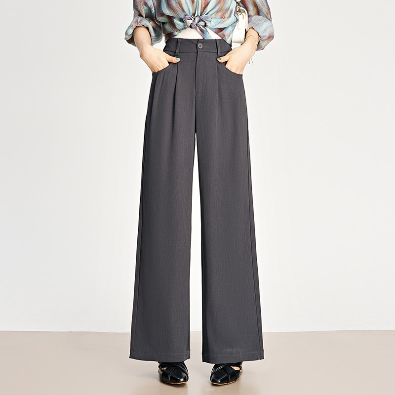 灰色垂感西装阔腿裤女2025新款春夏高腰休闲拖地长裤显瘦流行女裤