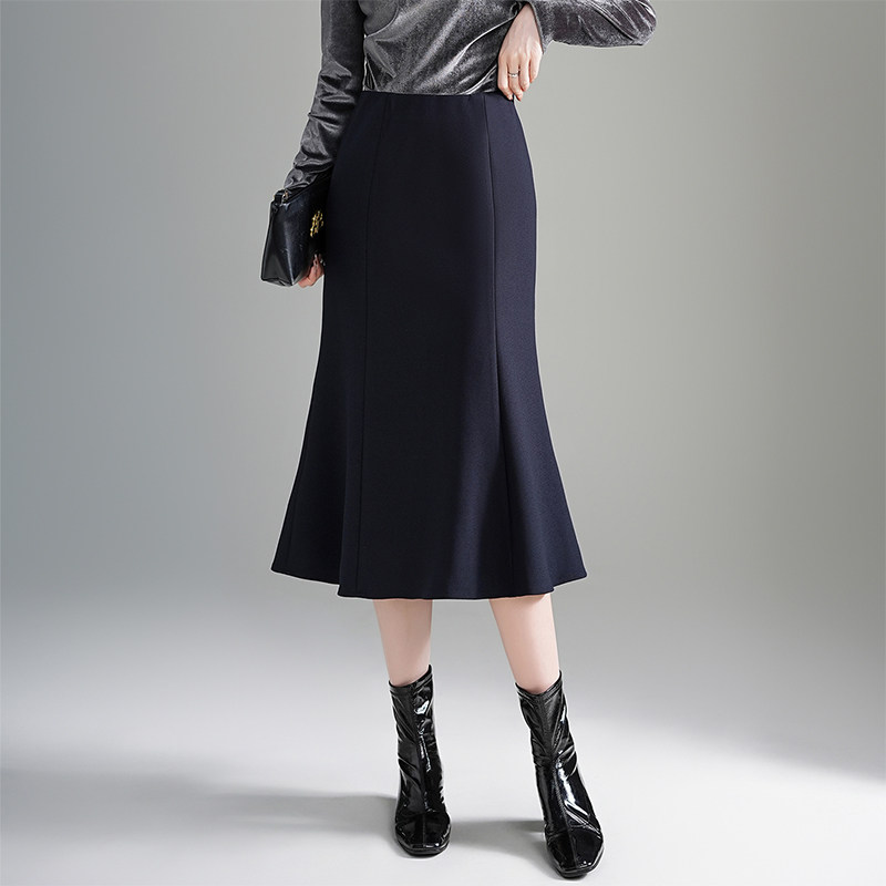 藏蓝色西装半身裙女2025年秋季中长款高腰显瘦遮胯a字鱼尾包臀裙
