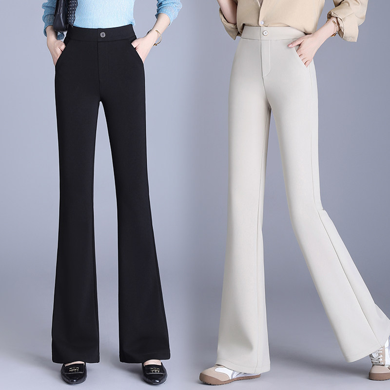 微喇叭裤窄版直筒裤女春2025新款弹力高腰垂感大码黑色西装休闲裤
