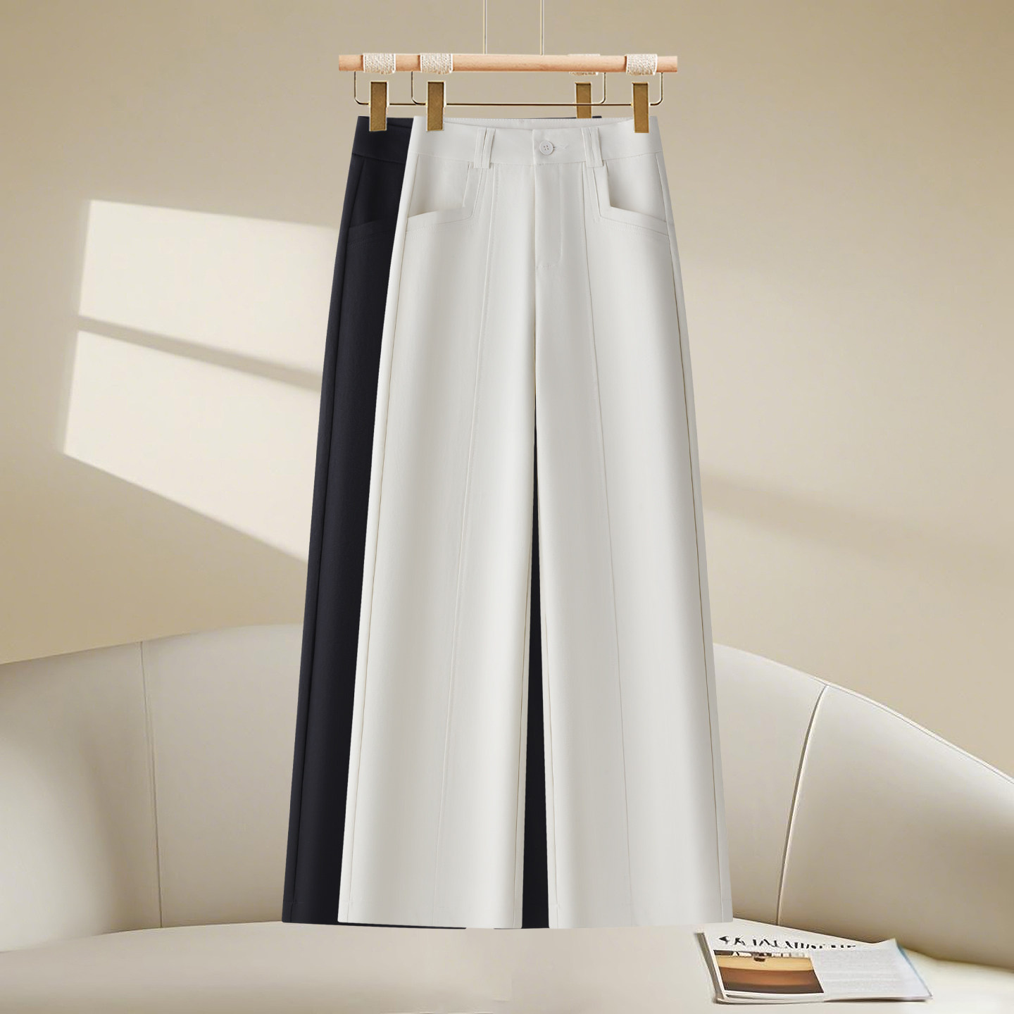 高级感小个子阔腿裤女2025年秋季新款高腰垂感宽松九分直筒西装裤