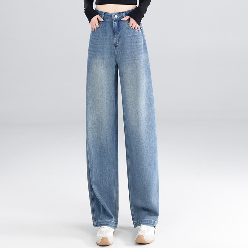 窄版阔腿弯刀牛仔裤女2026春夏季薄款高腰显瘦垂感遮胯宽松直筒裤