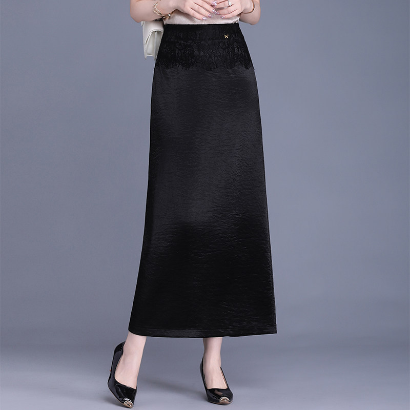醋酸半身裙女2025年春夏季新款高腰蕾丝拼接气质长款包臀裙一步裙