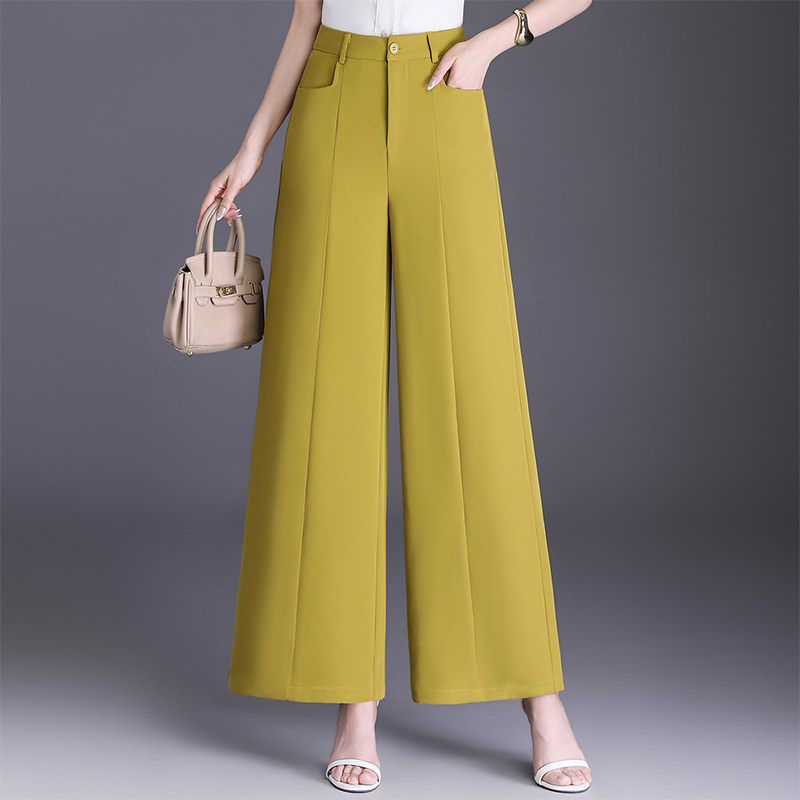 春夏薄款高档冰凉丝阔腿裤女休闲裤高腰垂感宽松直筒小个子西装裤