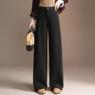 加厚羊毛呢阔腿西装裤女秋冬季2025新款加长小个子高腰垂感直筒裤