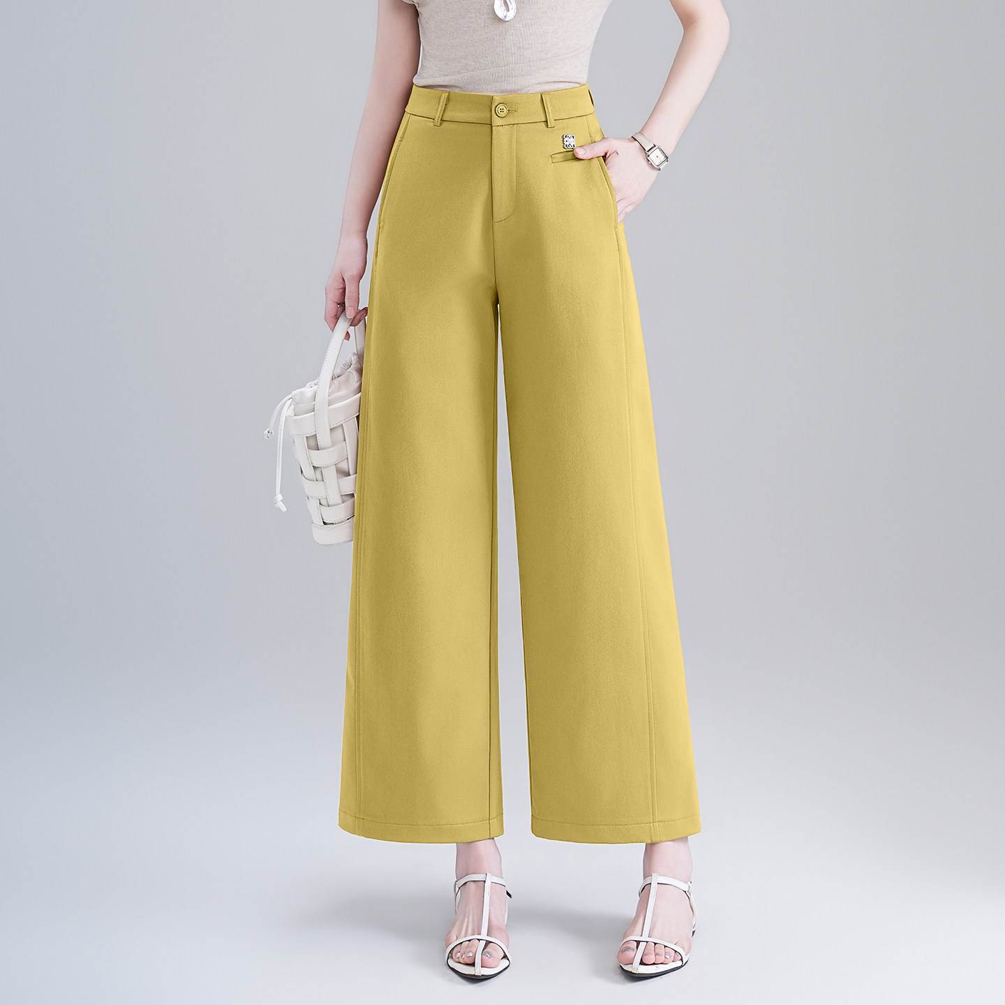 高腰休闲阔腿裤女春2026新款垂感西装裤子九分裤宽松小个子直筒裤