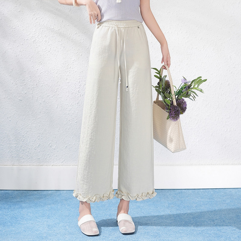 九分亚麻直筒花苞裤女2026夏季薄款裤子高腰显瘦阔腿裤冰丝休闲裤