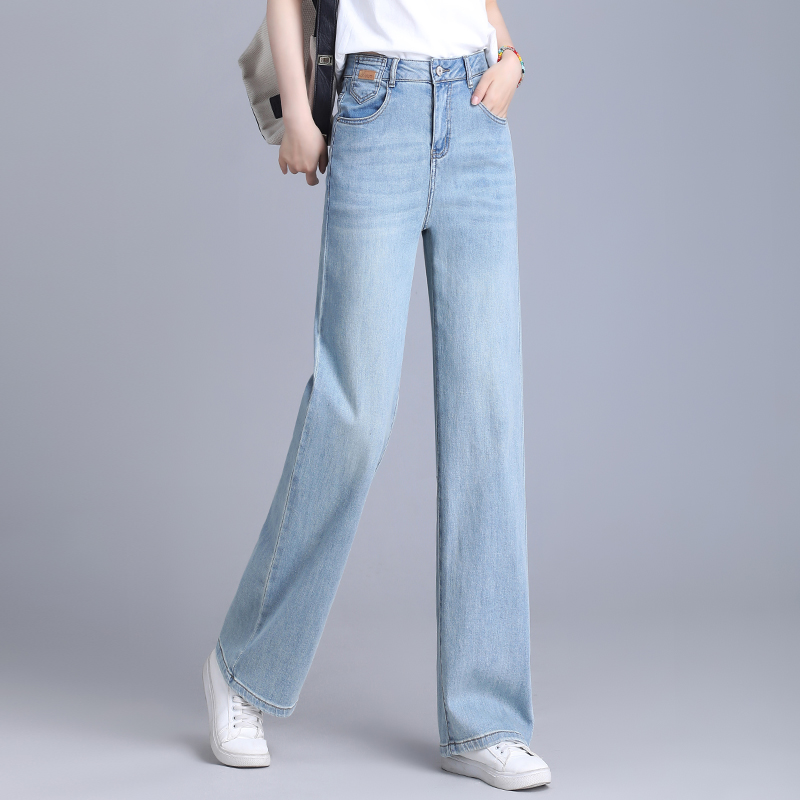 浅色窄版阔腿牛仔裤女2025年夏季薄款高腰显瘦百搭宽松休闲直筒裤