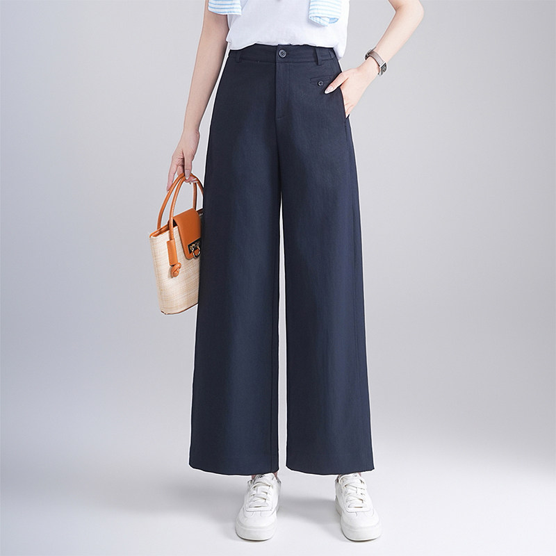 藏蓝色阔腿九分裤女2026春夏季新款高腰显瘦宽松直筒小个子休闲裤