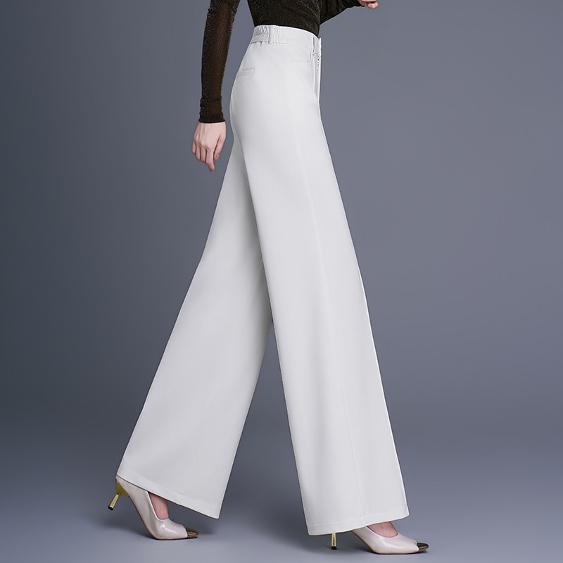 白色直筒阔腿裤高腰时尚垂感小个子妈妈休闲裤春秋裤子长裤西装裤