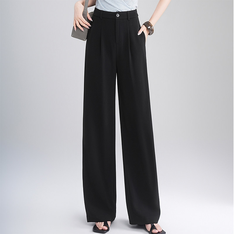 黑色冰丝直筒休闲西装裤2026春夏季薄款高腰显瘦垂感小个子阔腿裤