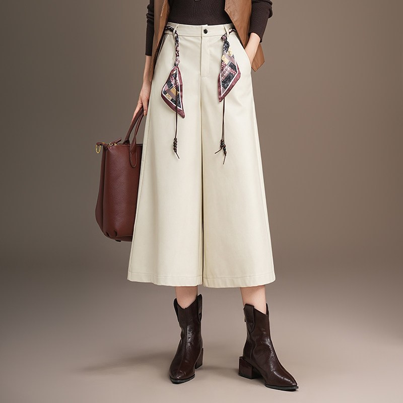 七分皮裤阔腿裤女2025年秋冬季新款时尚直筒休闲宽松裤子pu皮中裤