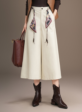 七分皮裤阔腿裤女2025年秋冬季新款时尚直筒休闲宽松裤子pu皮中裤