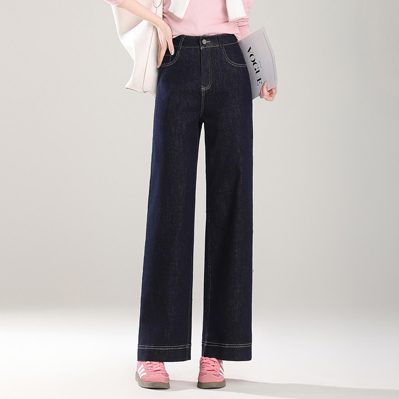黑色牛仔裤子直筒高腰休闲裤女春秋小个子百搭宽松显瘦窄版阔腿裤