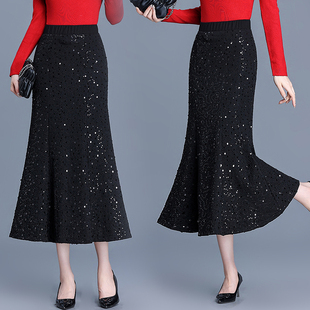 包臀裙半身裙女2025秋季新款高腰显瘦优雅气质闪闪亮片鱼尾裙长裙