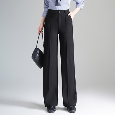 通勤垂感西装裤女春秋2025年新款直筒宽松裤子高腰显瘦黑色阔腿裤