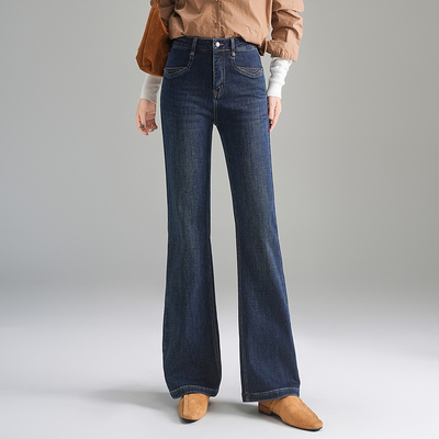 韩式复古牛仔喇叭裤女新2025秋季高腰显瘦弹力直筒休闲长裤微喇裤