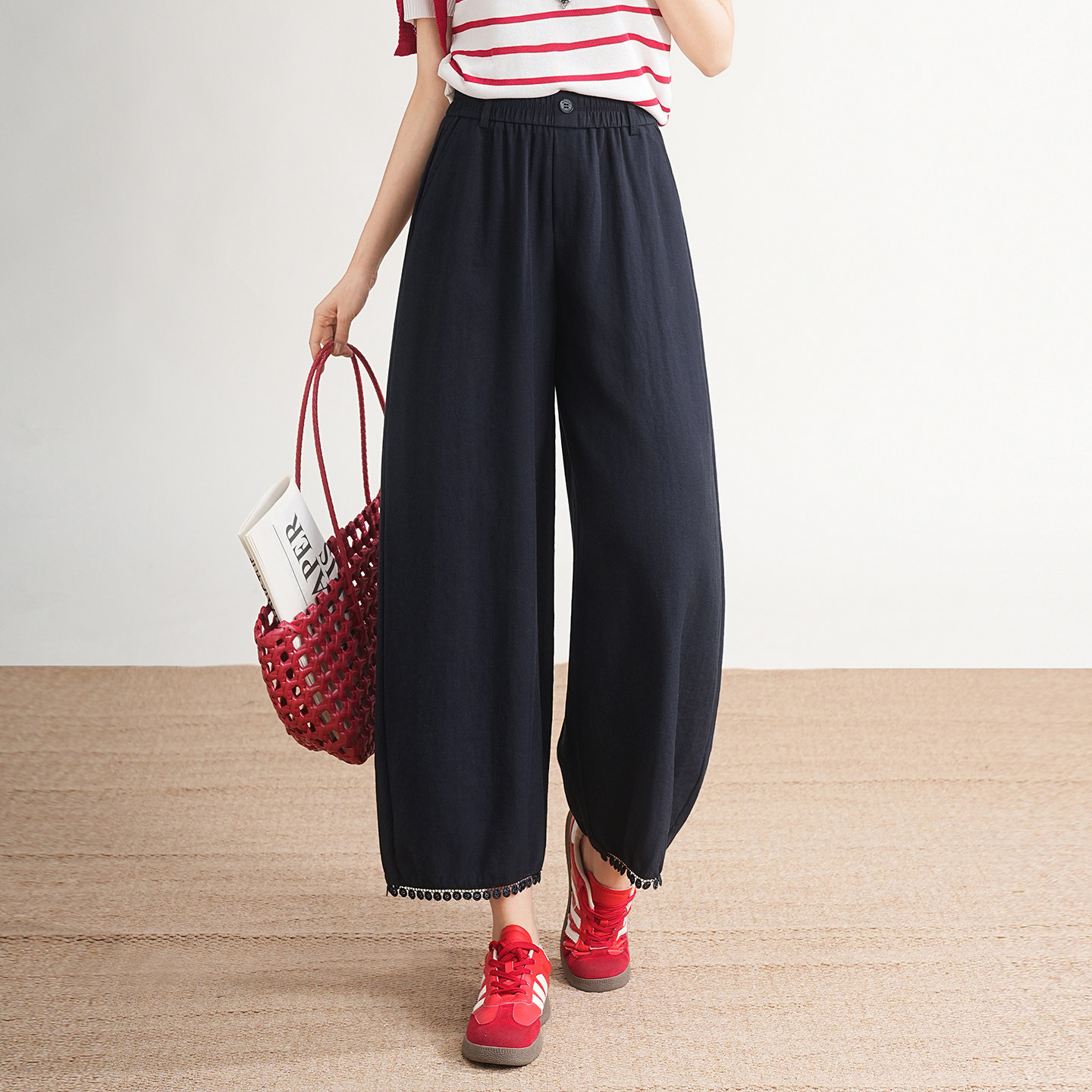 小个子日系九分花边阔腿裤女夏季2026新款薄款裤子百搭休闲凉凉裤