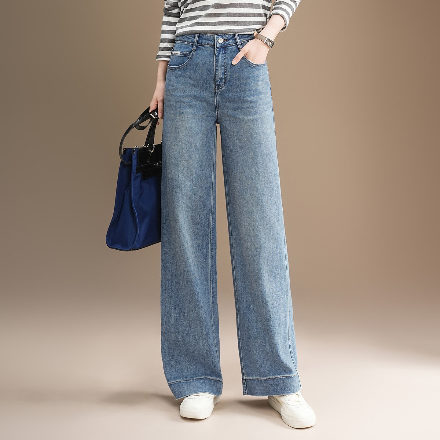 窄版阔腿牛仔裤女2026春季新款百搭显瘦弹力休闲裤高腰宽松直筒裤