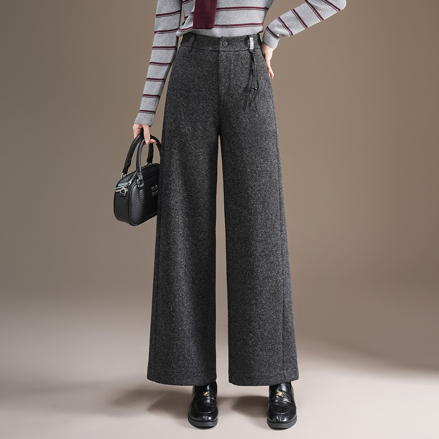 绵羊毛阔腿裤女高级感加厚秋冬季高腰显瘦通勤直筒裤长裤毛呢裤子