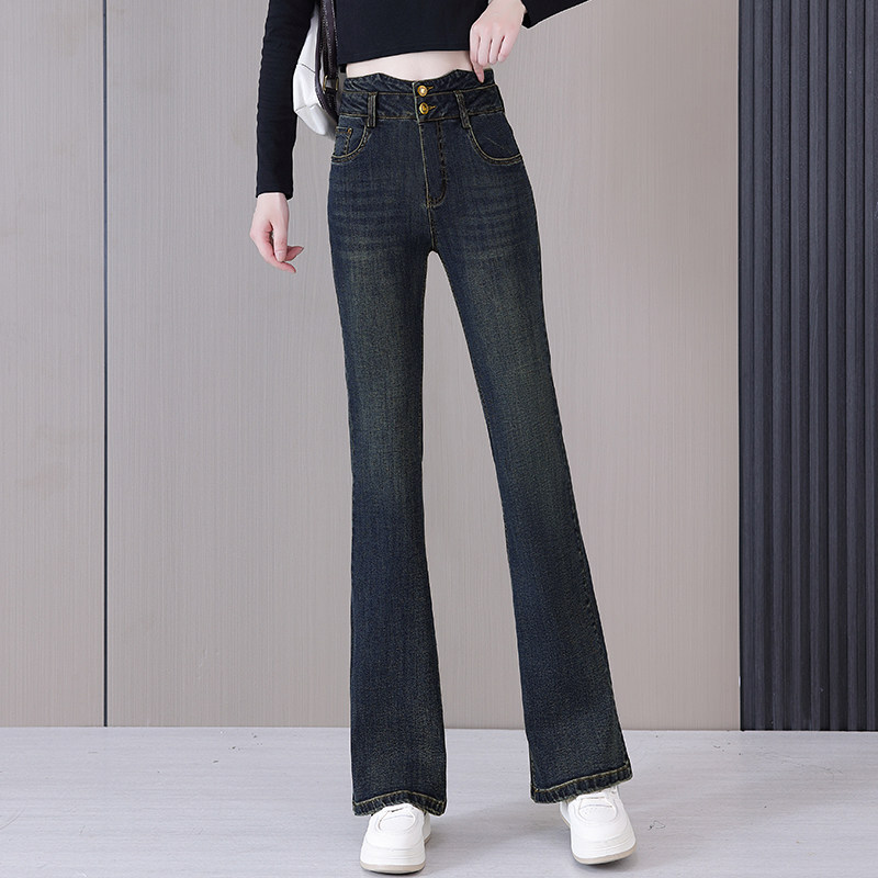 垂感修身微喇牛仔裤女2025春季新款高腰窄版直筒裤百搭弹力喇叭裤
