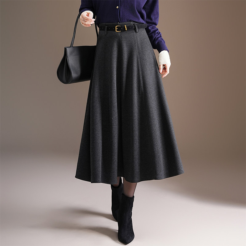 加厚2025年秋冬季羊毛呢半身裙女高腰显瘦大码a字伞裙长裙大摆裙