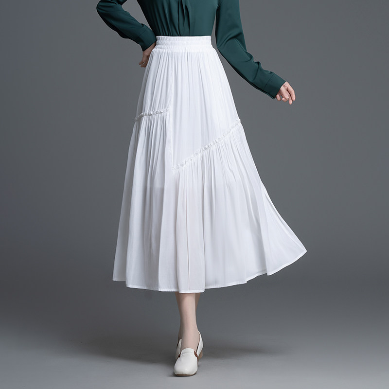 2026春季新款白色裙子半身裙中长款高腰显瘦垂感口袋a字裙大摆裙