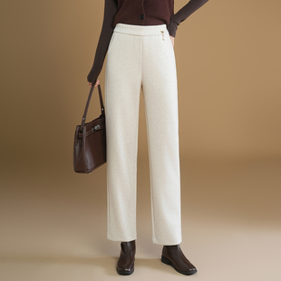 羊毛呢烟管裤女秋冬2025年新款加厚高腰显瘦小个子九分窄版直筒裤