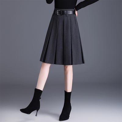 厚西装百褶半身裙女秋冬2025新款高腰显瘦遮胯a字裙小个子五分裙