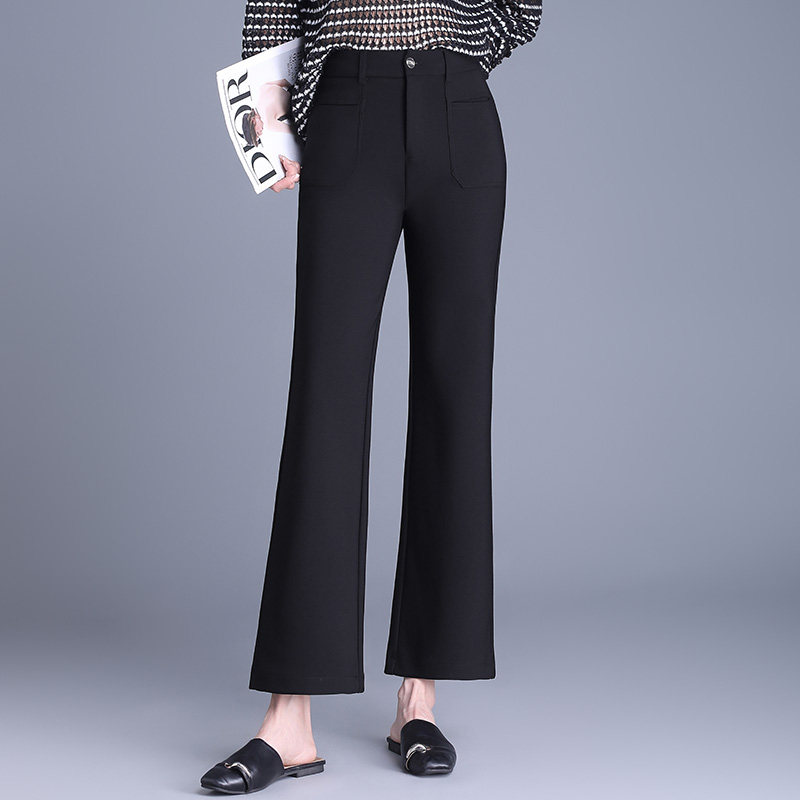 微喇裤小个子2025春装新款高腰显瘦百搭黑色直筒微喇九分裤西装裤