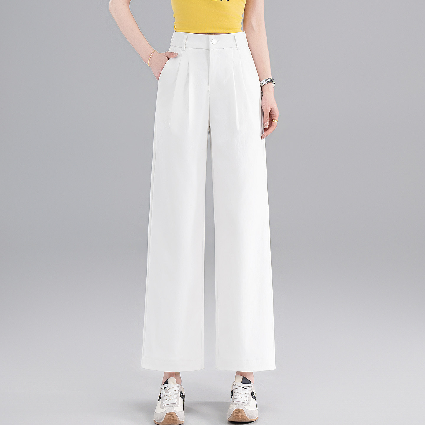 白色九分休闲西装裤女2026春夏季高腰显瘦垂感小个子直筒阔腿裤秋
