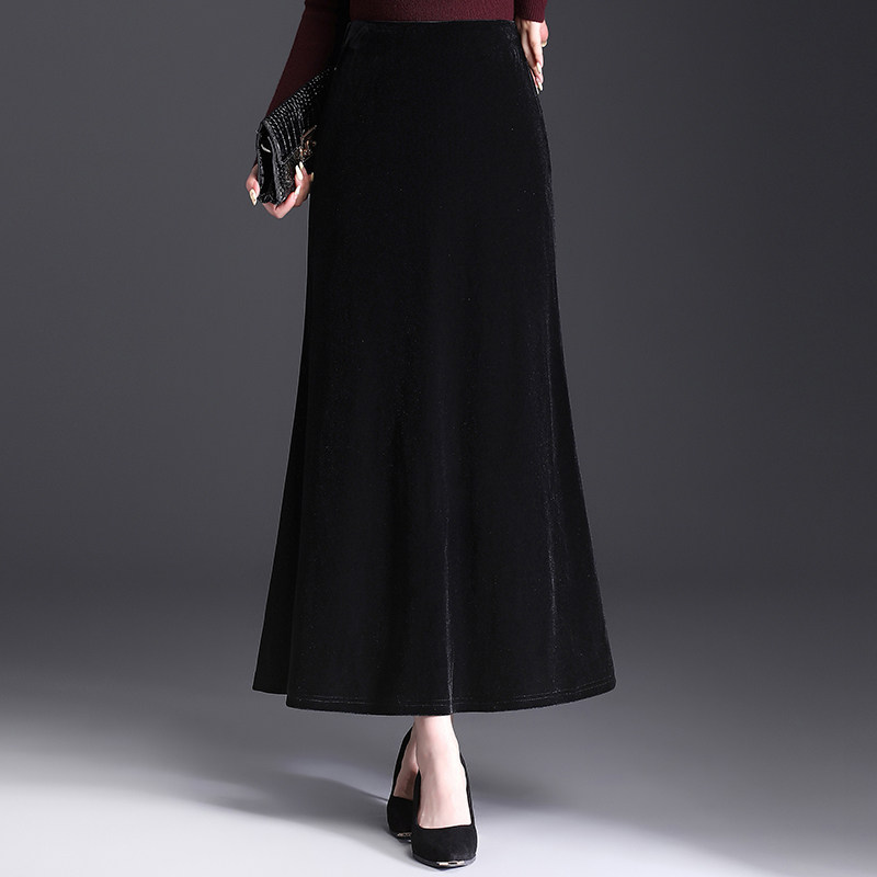 黑色鱼尾半身裙女高级感复古金丝绒半裙女秋冬长裙遮胯显瘦包臀裙