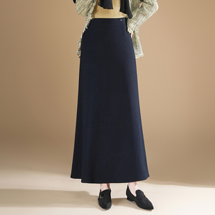 羊毛呢高腰长款a字裙半身裙女秋冬季显瘦气质包臀鱼尾长裙直筒裙