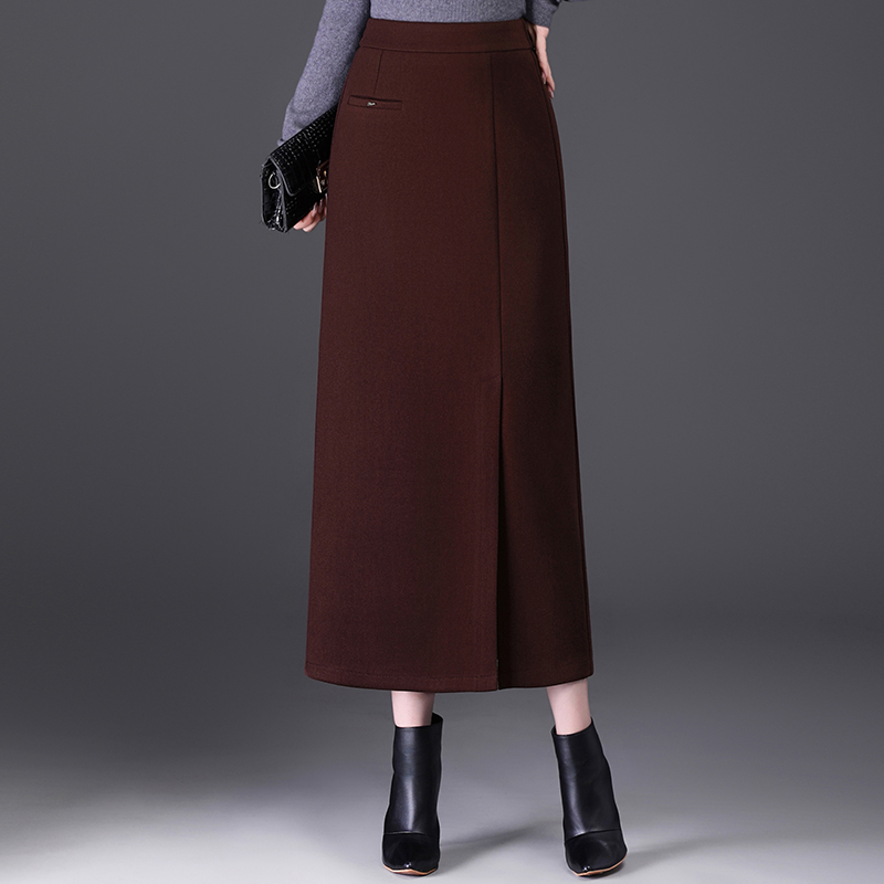毛呢半身裙包臀裙女2025秋冬新款加厚显瘦一步长裙开叉直筒裙冬裙