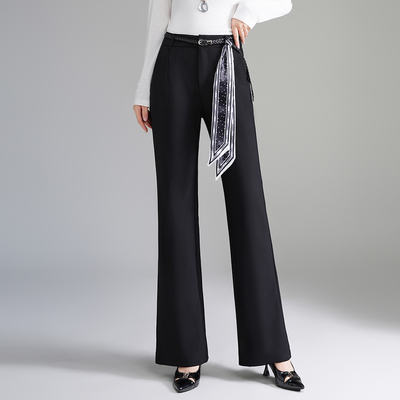 黑色微喇裤西装裤女垂感2025年秋季小个子气质高档长裤窄版直筒裤