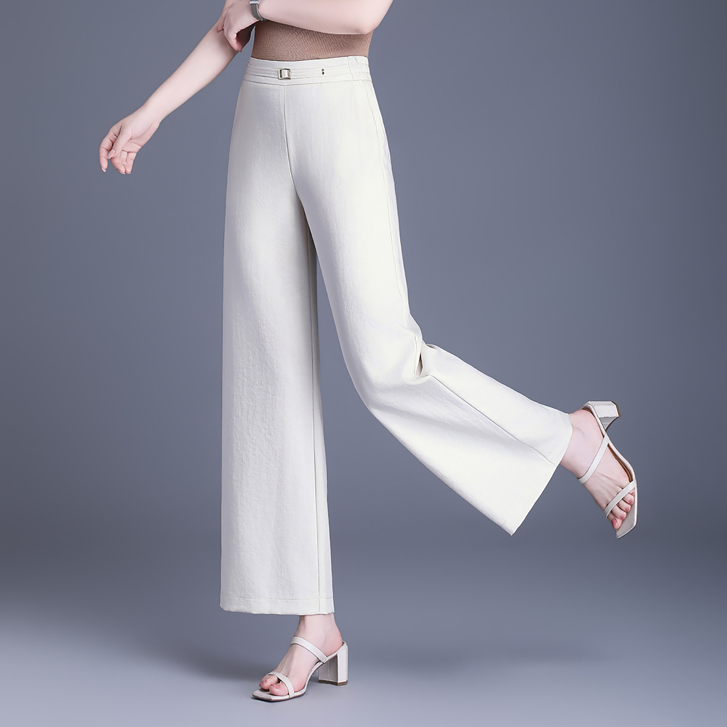 薄款九分阔腿裤女高腰夏季新款透气中年妈妈夏天宽松直筒休闲裤子