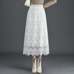 两面穿蕾丝针织半身裙女2025秋冬中长款 蕾丝裙 高腰显瘦a字裙韩版