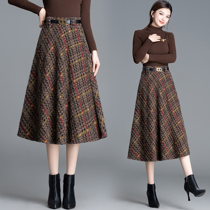 水貂绒秋冬款半身裙高腰显瘦a字裙垂感气质百搭中长款伞裙大摆裙