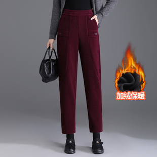 高腰灯芯绒哈伦裤女加绒保暖冬季小个子妈妈时尚显瘦九分萝卜裤子