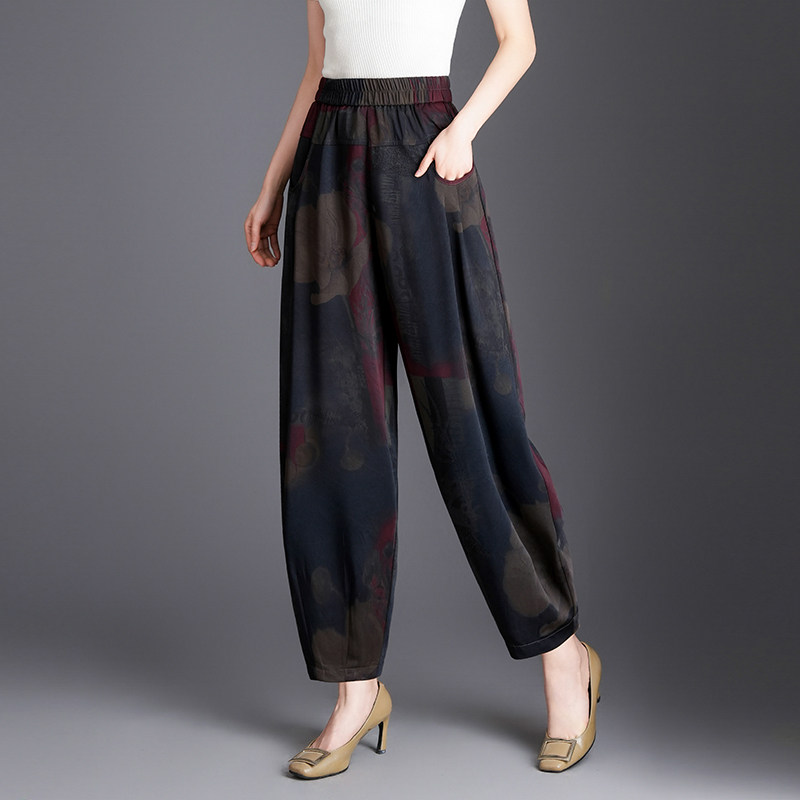 印花哈伦裤大码女裤2026春夏季薄款宽松遮胯休闲萝卜裤九分灯笼裤