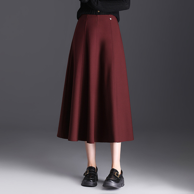 安哥拉红半身裙垂感百褶裙女秋新款爆款高腰显瘦中长款a字西装裙